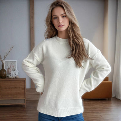 Damen Strickpullover Kuschelig Moderner Schnitt Beige