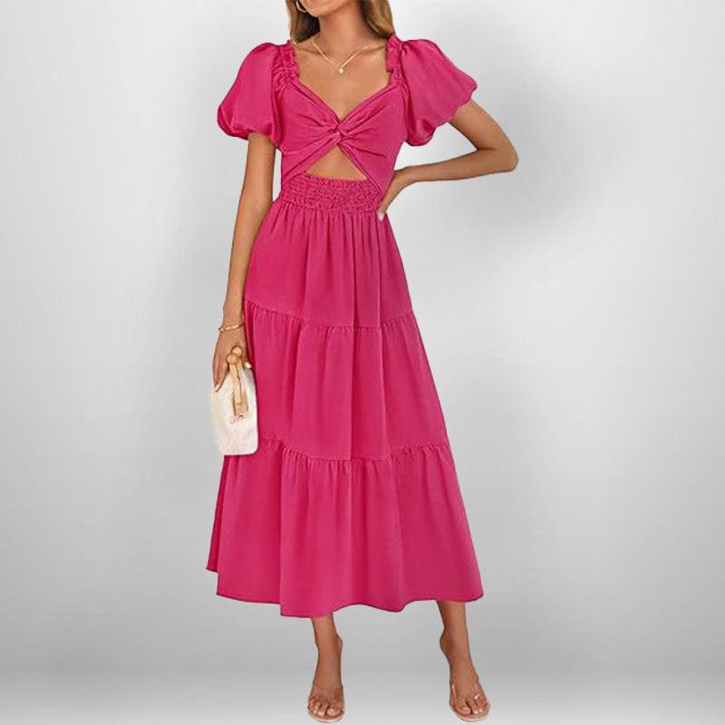 Damen Midi-Kleid Floralmuster Elastischer Taillengummi