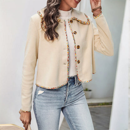 Damen Lässige Jacke Bunter Kragen Knopfdetails Eveloria