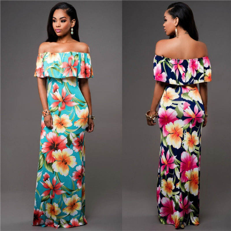 Damen Maxikleid Off-Shoulder Floralmuster
