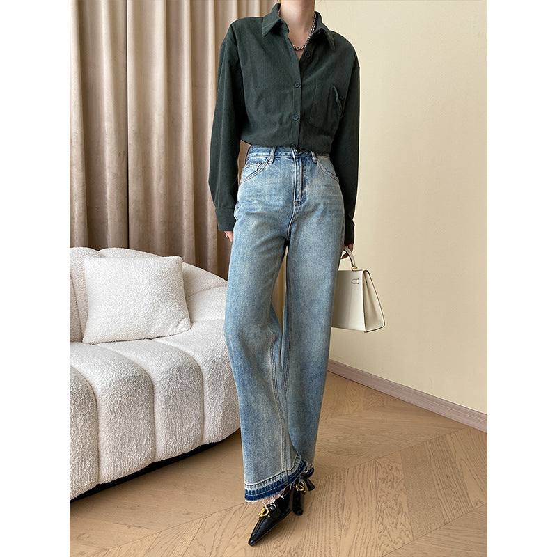 Damen Langarmshirt aus Baumwolle mit Knopfdetail und langem Schnitt