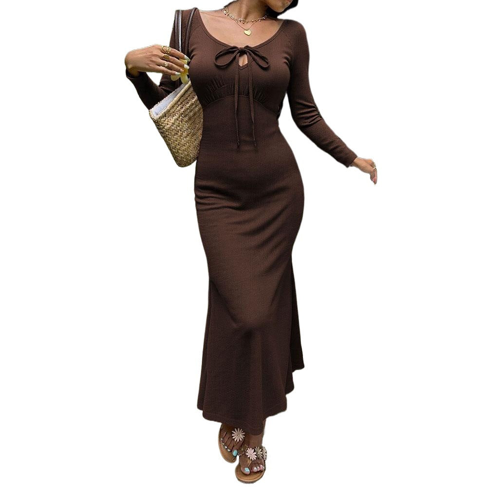 Damen Maxikleid Elegant Schnürdetail Figurbetonter Schnitt