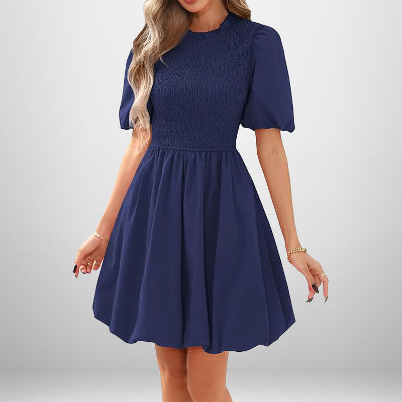 Damen Minikleid Ballonärmel Elastisch es Oberteil