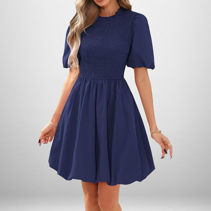 Damen Minikleid Ballonärmel Elastisch es Oberteil