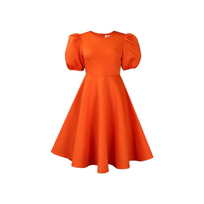 Damen Midikleid Voluminöse Puffärmel Schwingender Rock Eveloria