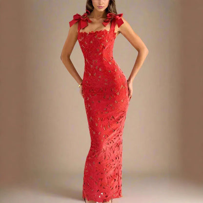 Damen Spitzenkleid Schleifenärmel Elegant Weiß - Eveloria