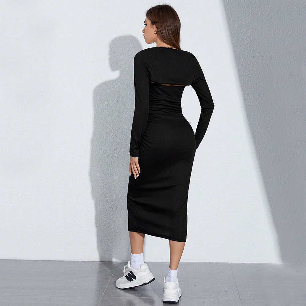 Damen Maxikleid Raffungen Seitenschlitz Eveloria