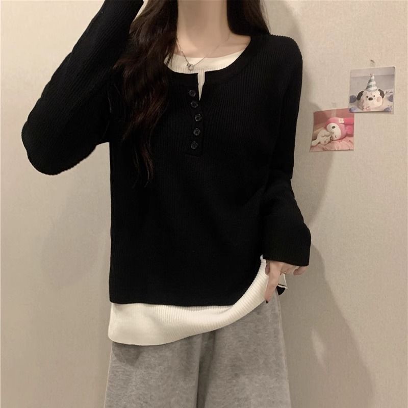 Damen Langarm-Pullover mit Knöpfen Eveloria