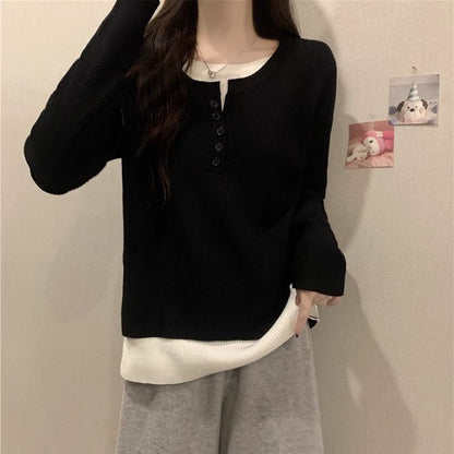 Damen Langarm-Pullover mit Knöpfen Eveloria