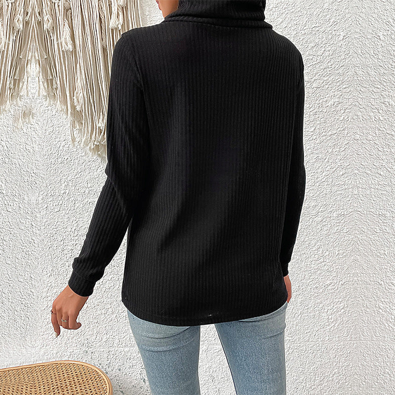 Damen Strickpullover Asymmetrisch Hochgeschlossener Kragen Beige