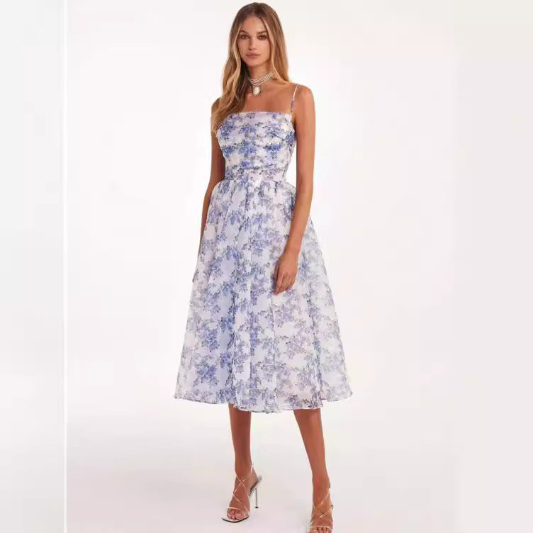 Damen Midi-Kleid Florale Spitze Schwingrock - Eveloria
