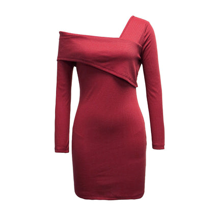 Damen Mini-Kleid Asymmetrischer Ausschnitt Langer Ärmel Eveloria