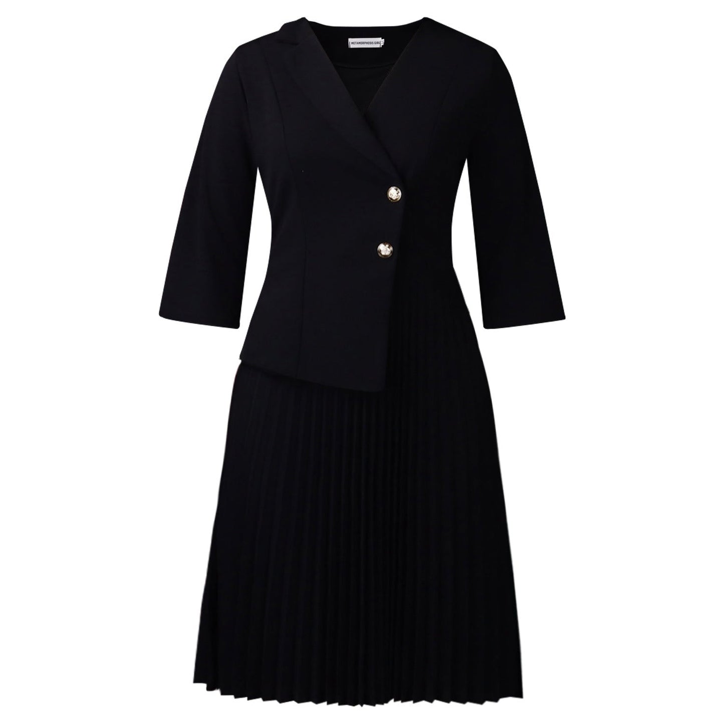 Damen Blazer-Kleid Plissierter Rock Modischer Knopf Eveloria