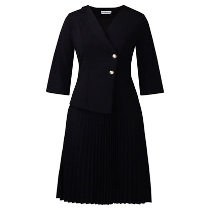 Damen Blazer-Kleid Plissierter Rock Modischer Knopf Eveloria