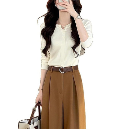 Damen High-Waist-Hose Plissee-Details Weite Passform Eveloria