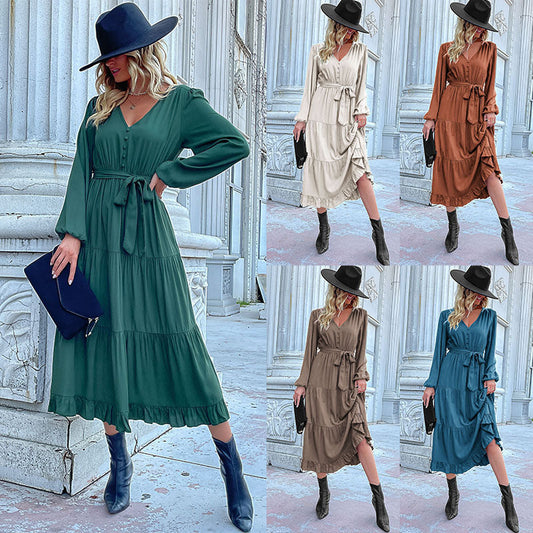 Damen Maxikleid Wickeloptik Voluminöse Ärmel Eveloria - Eveloria