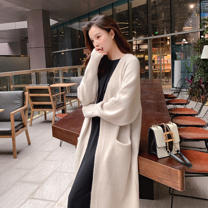 Damen Strickjacke Lässig Offener Schnitt Mit Taschen Beige