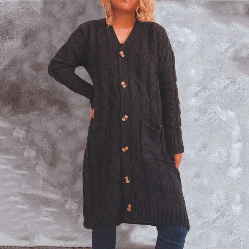Damen Cardigan Grobstrick mit Taschen und Knöpfen Beige