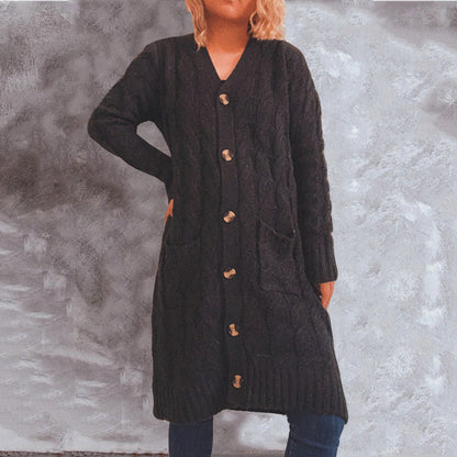 Damen Cardigan Grobstrick mit Taschen und Knöpfen Beige
