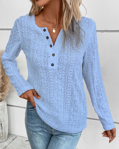 Damen Langarmshirt Nostalgisches Knopfdetail Eveloria