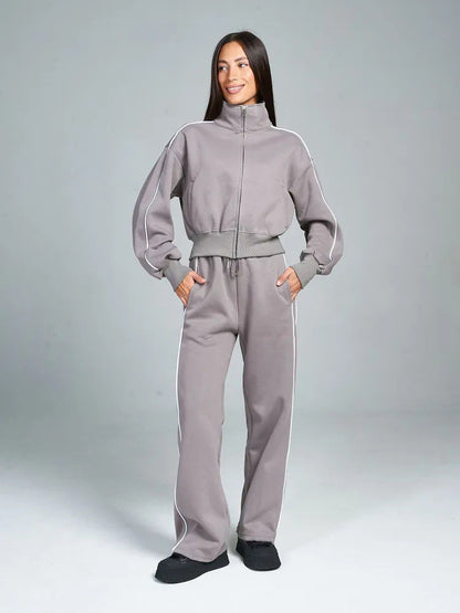 Damen Sportanzug Stehkragen Weite Hose Eveloria