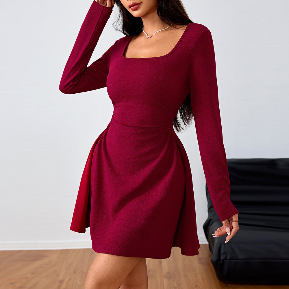 Damen Mini-Kleid Quadratischer Ausschnitt Schwingender Rock Eveloria