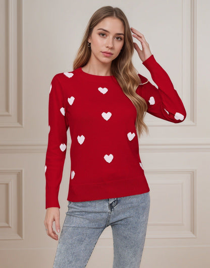 Damen Strickpullover Herz-Design Feine Struktur