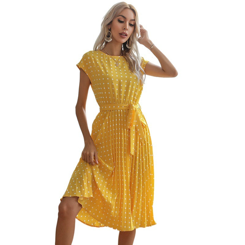 Damen Midi-Kleid Taillierbarer Gürtel Punkte