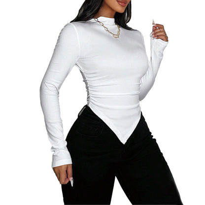 Damen Langarm- Asymmetrischer Saum Elegante Raffung