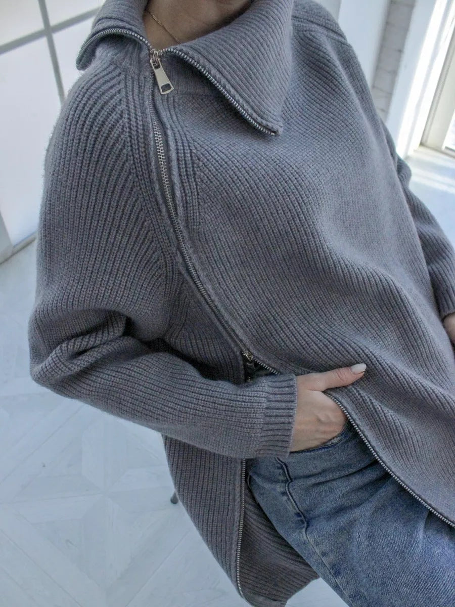 Eveloria Damen Pullover Oversized Rippstrick Asymmetrisch Großer