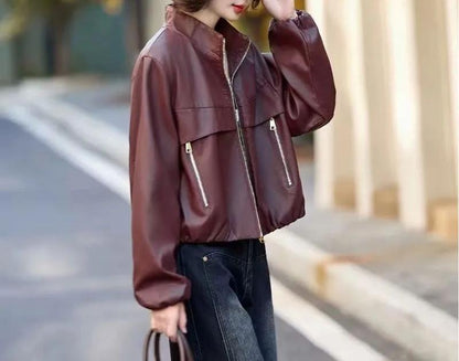 Damen Lederjacke Edel Leder Hochkragen Eveloria