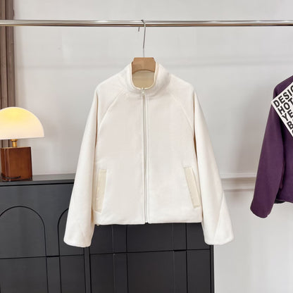 Damen Fleecejacke Hochkragen Eingrifftaschen Kuschelig