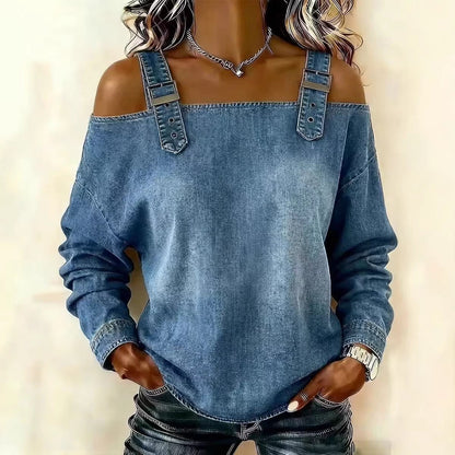 Damen Sweatshirt Lässig Dekorative Schulterdetails Grau Eveloria - Eveloria