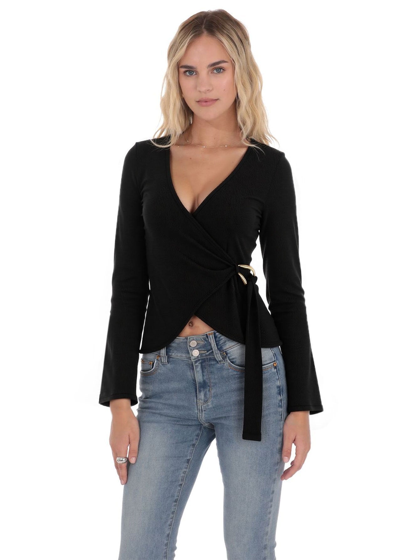 Damen Wickeloberteil Langarm Elegant Rüschen Eveloria