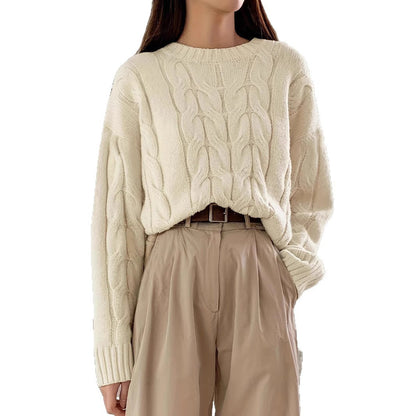 Damen Grobstrickpullover Zopfmuster Weitschnitt