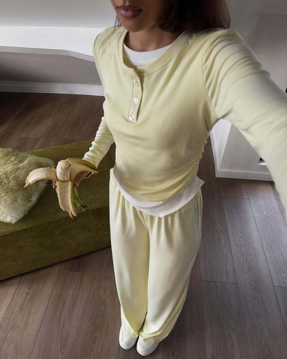 Damen Zwei-teiliges Outfit mit Kragen und weiten Hosen