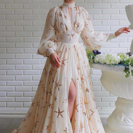 Damen Abendkleid mit Pailletten und Transparenz Eveloria - Eveloria