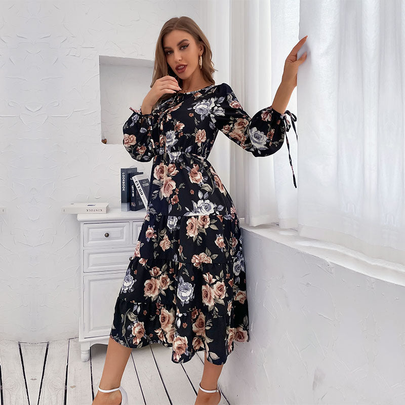 Damen Midi-Kleid Floralmuster Elastisch
