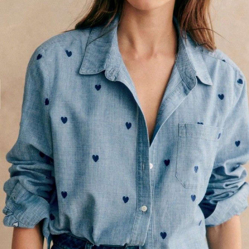 Damen Chiffonbluse Herzmuster Klassisch