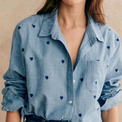 Damen Chiffonbluse Herzmuster Klassisch