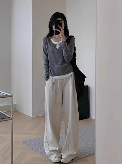 Damen Pullover V-Ausschnitt Weite Hose Eveloria