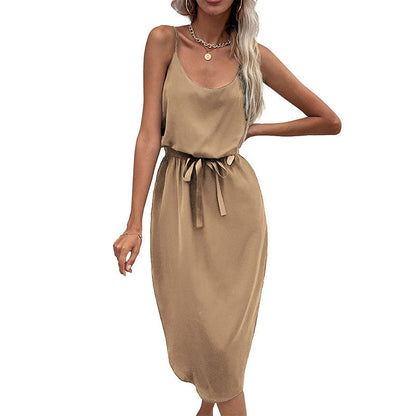 Damen Midikleid Taillenknoten Satinoptik Eveloria