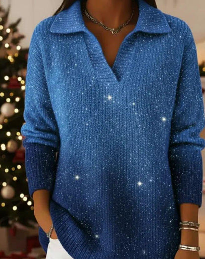 Damen Strickpullover Schimmer Effekt Moderner Kragen Eveloria