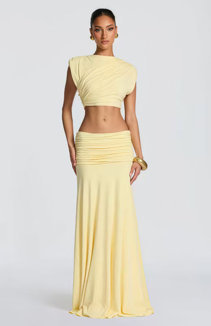 Damen Wickelkleid Drapiertes Oberteil Fließender Rock Eveloria