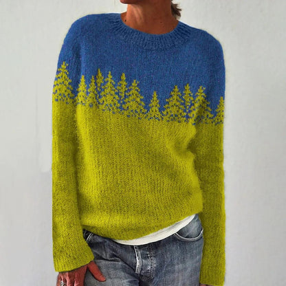 Damen Pullover Lebhaftes Landschaftsmuster Kuschelig Eveloria