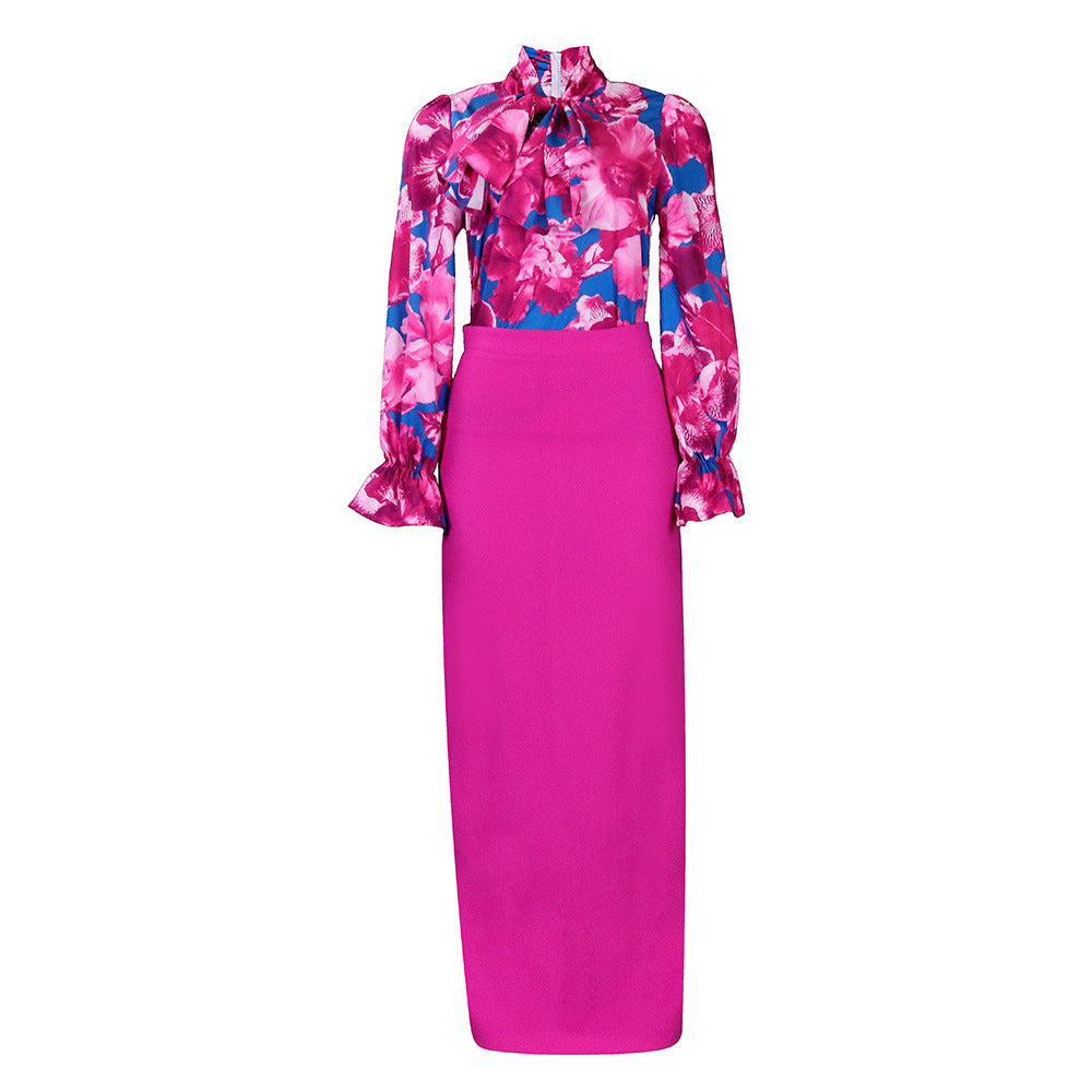 Damen Bluse Floraler Druck Rüschensaum