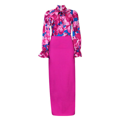 Damen Bluse Floraler Druck Rüschensaum