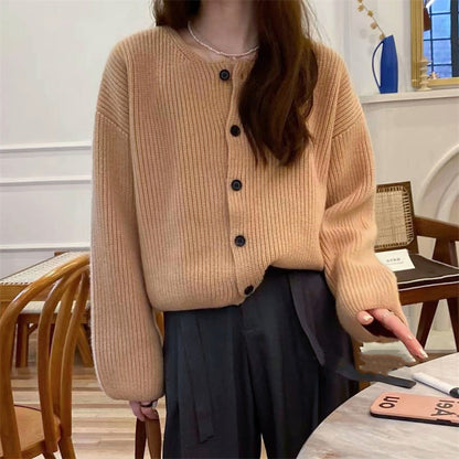 Damen Strickcardigan Lässig Weit Schnitt Dekorative Knöpfe Beige