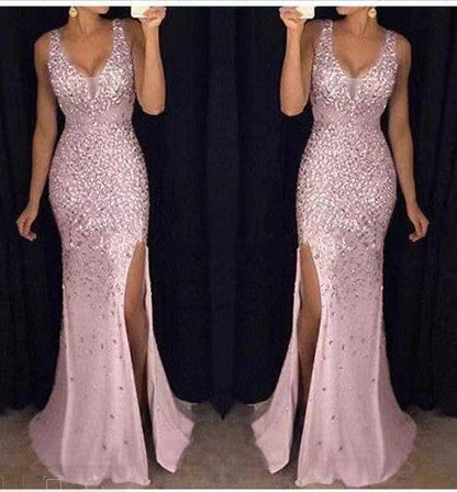 Damen Abendkleid Glitzernd Tiefes Dekolleté Figurbetonter Schnitt