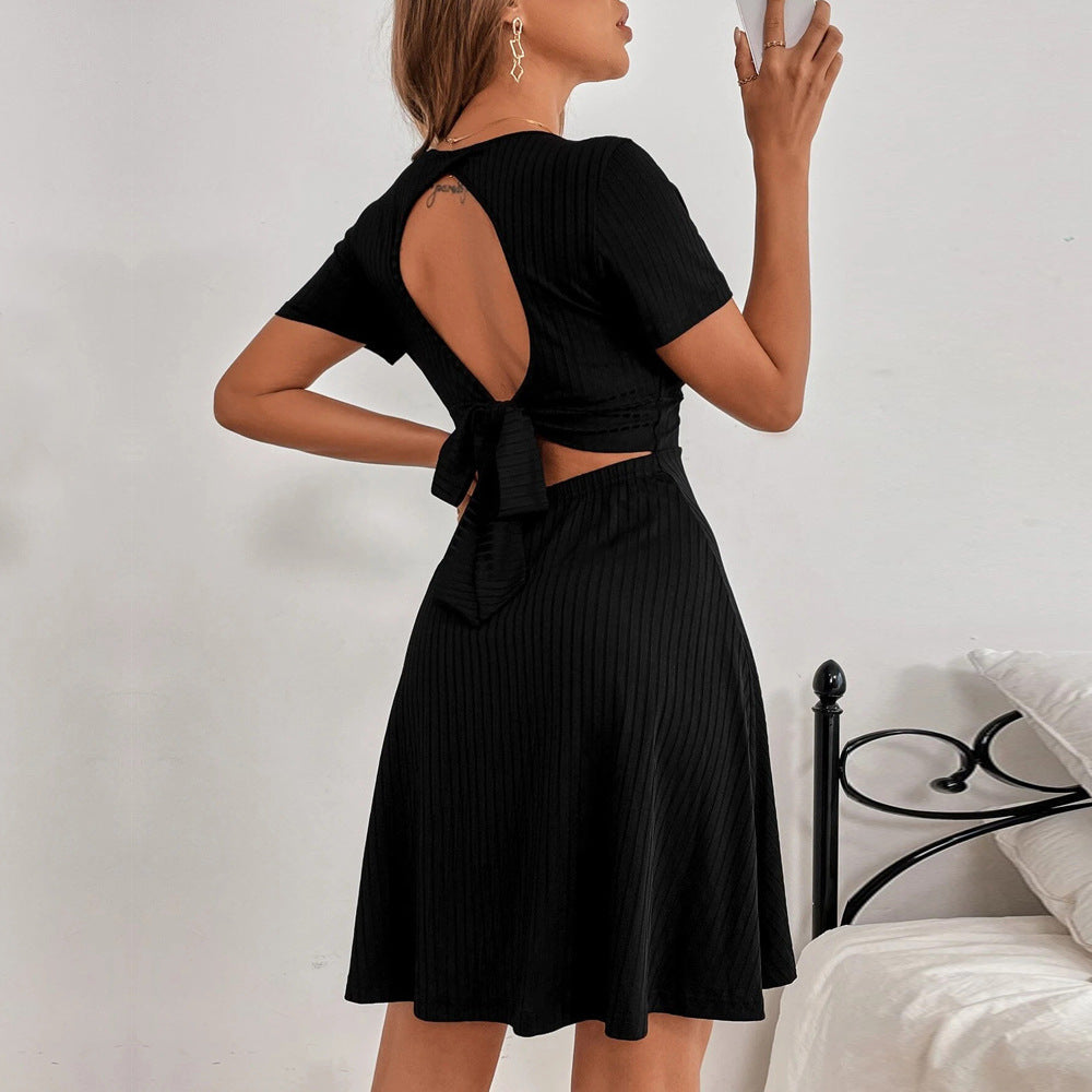 Damen Kleid Offener Rücken Schleife Eveloria